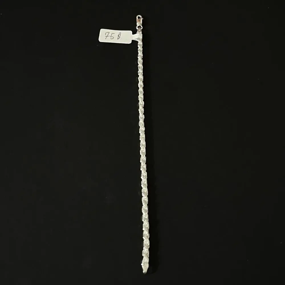Esclava De Plata 925 Con Diseño Rope,925 Silver Bracelet With Rope Design - 8 In